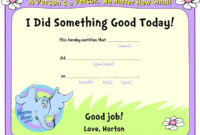 Coloring Pages Of Good Job Appreciation Horton Certificate | Coloring with Good Job Certificate Template Free