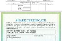 Company Share Certificate – Procedure For Issuing – Indiafilings With throughout Free Shareholding Certificate Template