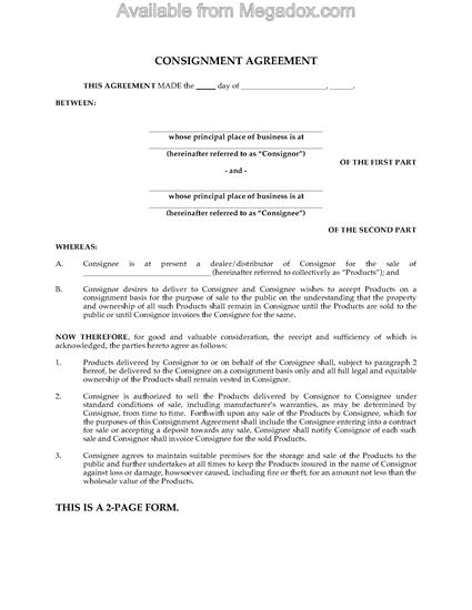 Consignment Sale Agreement Form | Legal Forms And Business Templates throughout Consignment Sales Contract Template