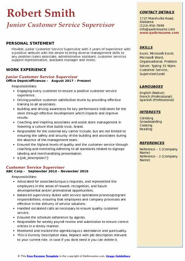 Customer Service Supervisor Resume Samples | Qwikresume throughout Customer Service Personal Statement Template