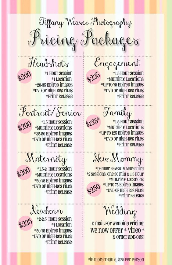 Customizable Pricing Sheet Psd | Photography Business Pricing within Maternity Photography Contract Template