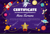 Cute Children Certificate Achievement Appreciation Template Space Theme for Awesome Certificate Of Achievement Template For Kids