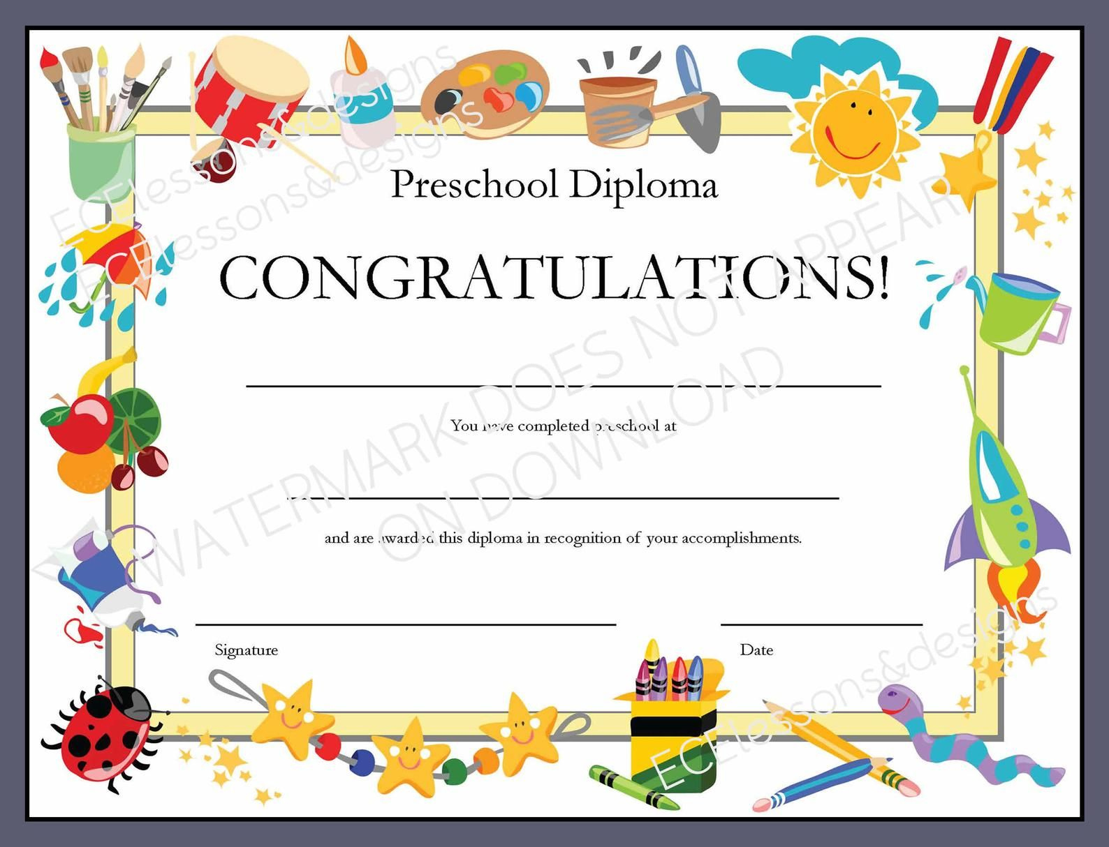 Diploma/Certificate For Preschool Or Daycare: Printable Pdf | Etsy with regard to Daycare Diploma Template Free