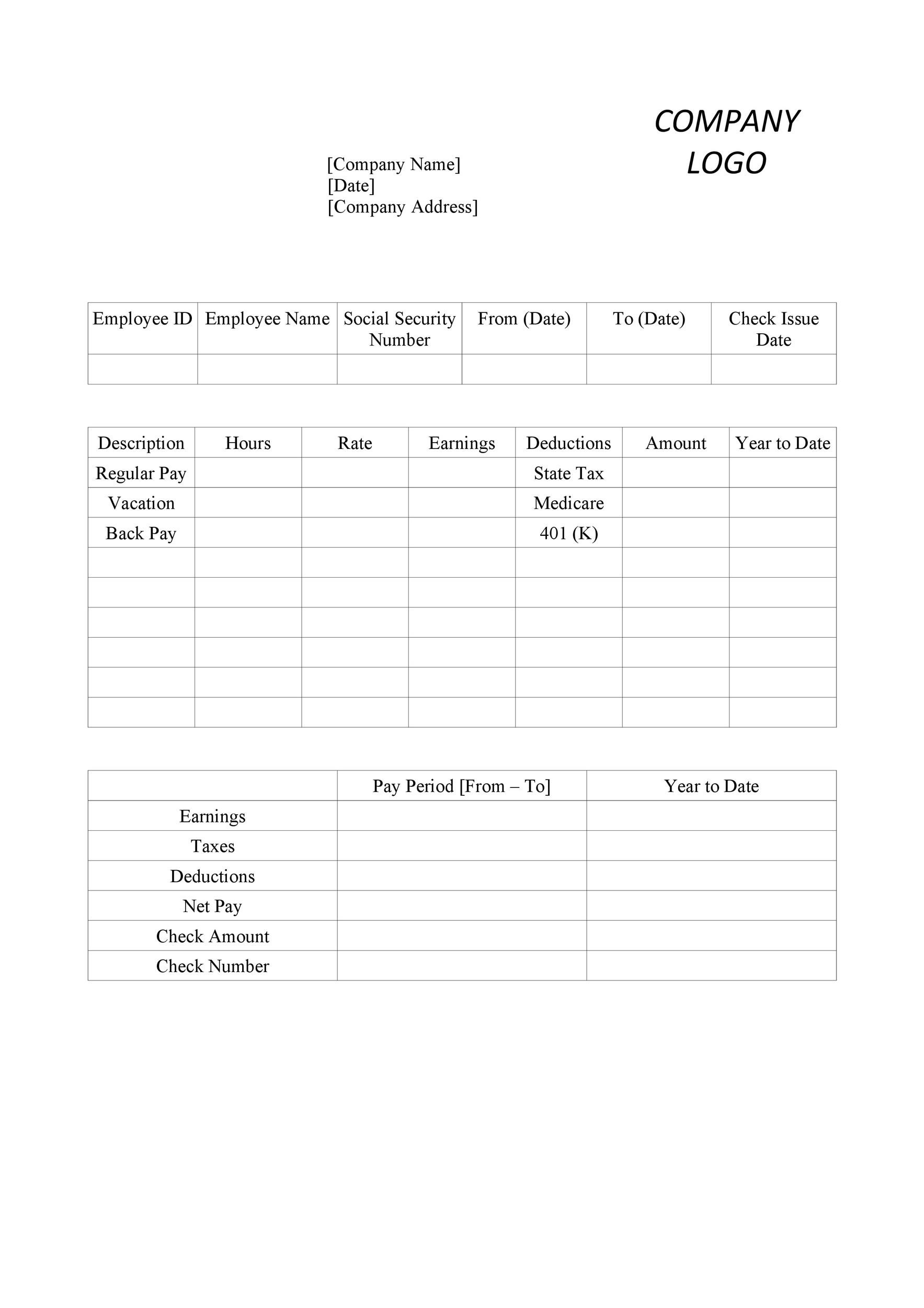 Download Free Paycheck Stub Template In Microsoft Word - Auditblogging intended for Employee Payroll Statement Template