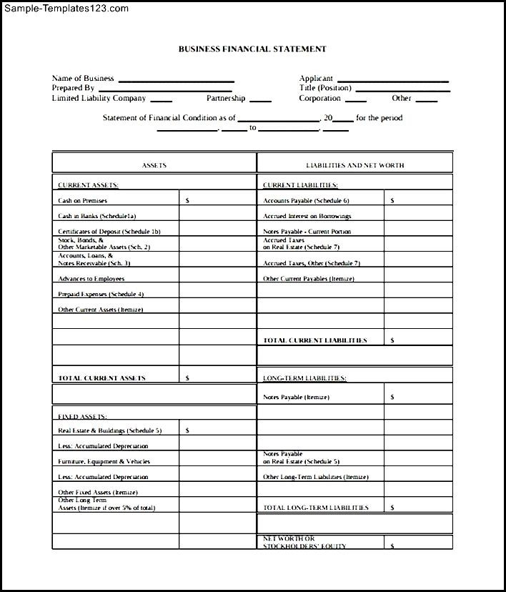 Downloadable Business Financial Statement Form - Sample Templates in Corporate Financial Statement Template