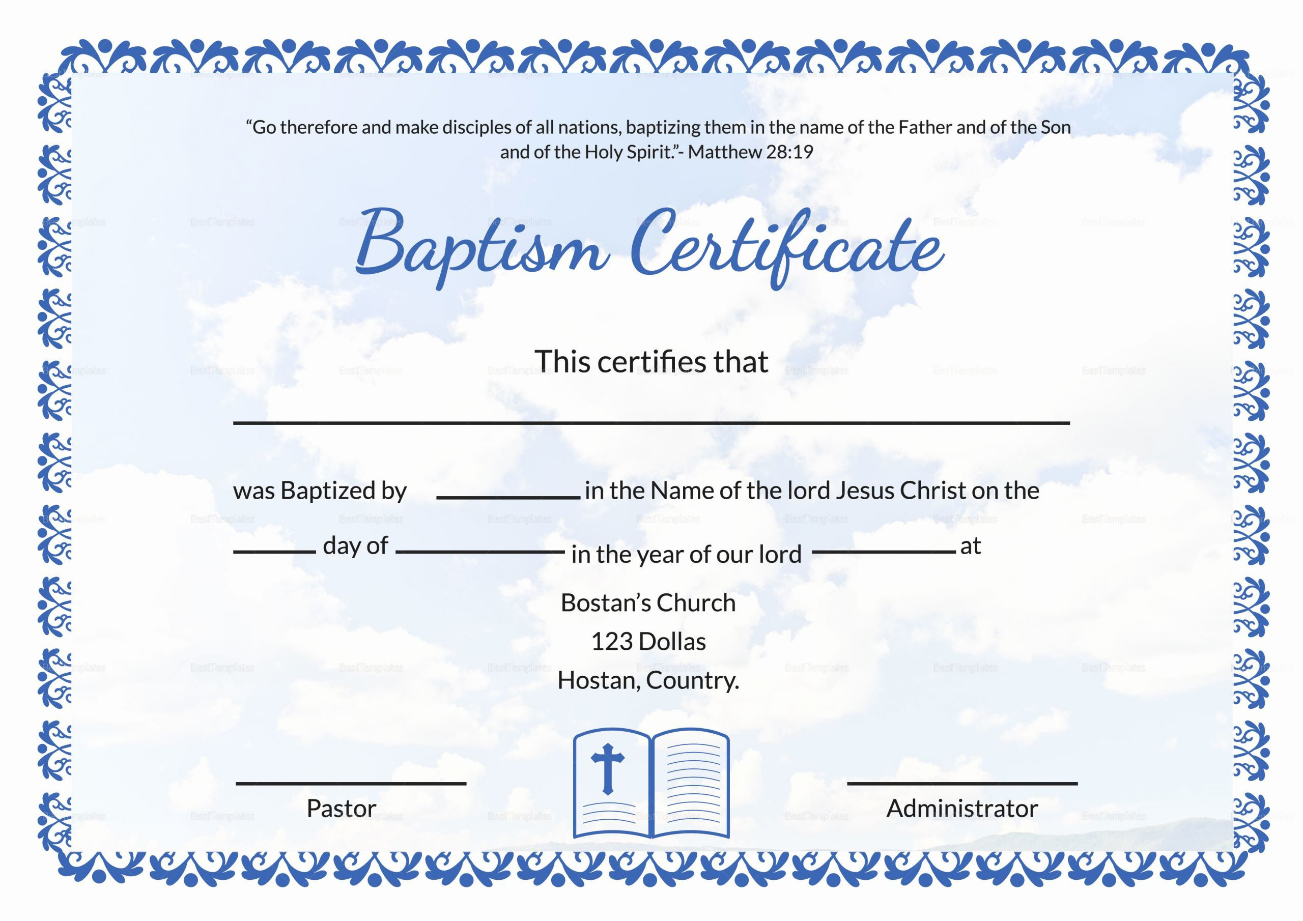 √ 20 Free Baptism Certificate Template ™ In 2020 | Certificate intended for Roman Catholic Baptism Certificate Template