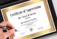 Editable 5 Years Of Service Certificate Of Appreciation Template within Fresh Editable Certificate Of Appreciation Templates