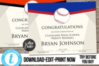 Editable Baseball Award Certificate Custom Printable | Etsy | Baseball with Simple Baseball Achievement Certificates