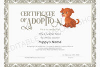 Editable Certificate Of Adoption Dog Template Printable Pet | Etsy in Pet Adoption Certificate Editable Templates