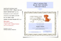 Editable Certificate Of Adoption Dog Template Printable Pet | Etsy inside Pet Adoption Certificate Editable Templates