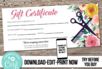 Editable Custom Hair Salon Gift Certificate Template | Etsy In 2021 regarding Fantastic Salon Gift Certificate