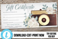 Editable Custom Printable Photography Gift Certificate Template intended for Photoshoot Gift Certificate Template