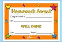 Editable Homework Award Certificate – Award, Homework, Reward, Rewards within Amazing Certificate Of Kindness Template Editable Free