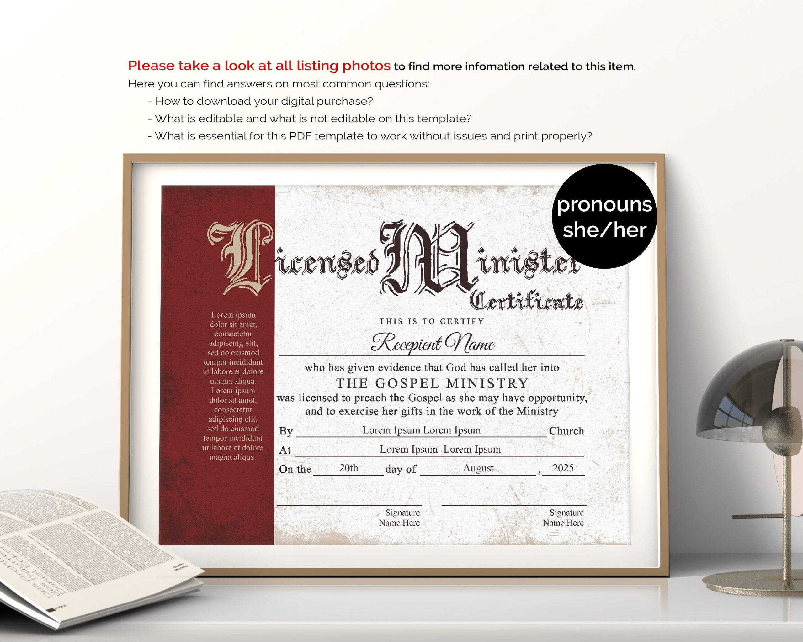 Editable Licensed Minister Certificate Template Printable | Etsy In with regard to Certificate Of License Template