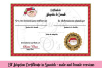 Elf Adoption Certificate 4 X 6Inches Spanish (383665) | Printables inside Pet Birth Certificate Template 24 Choices