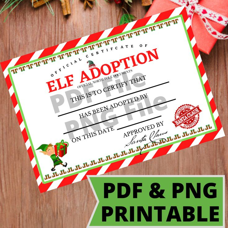 Elf Adoption Certificate, Elf Printable Adoption Certificate, Instant regarding Elf Adoption Certificate Free Printable