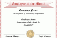 Employee Of The Month Certificate Template – Excel Xlts in Employee Of The Month Certificate Template