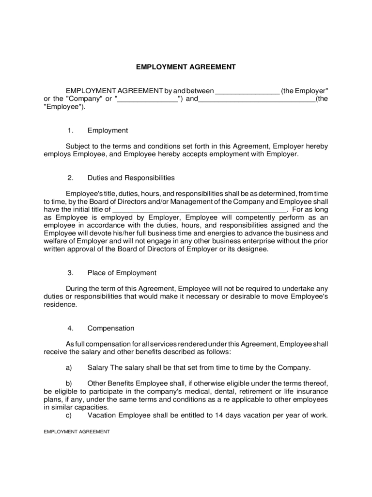 Employment Agreement Form - 8 Free Templates In Pdf, Word, Excel Download regarding Domestic Worker Contract Template
