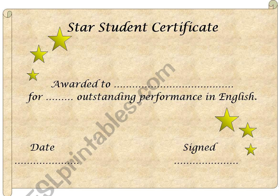 English Worksheets: Star Student Certificate Template (Editable) with regard to Star Student Certificate Template