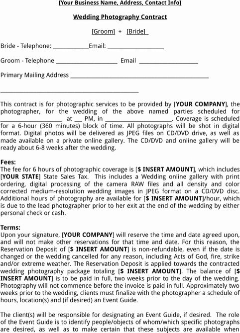 Event Photography Contract Template Beautiful Wedding Graphy Contract T throughout Free Product Photography Contract Template