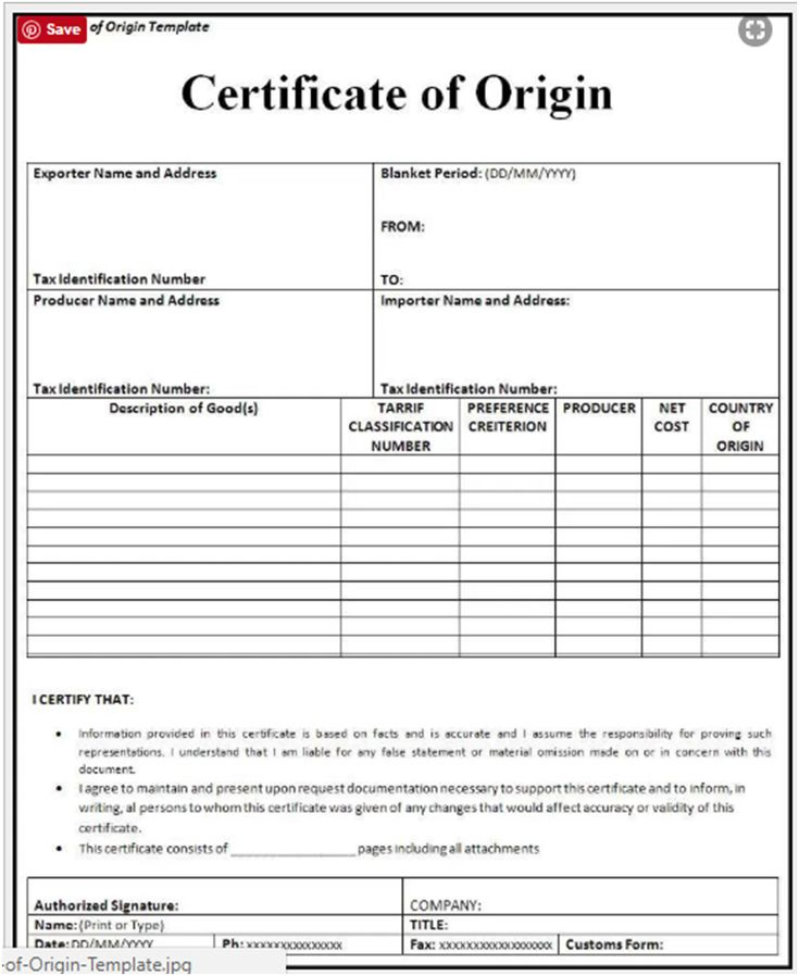 🥰Free Printable Certificate Of Origin Form Template [Pdf For Nafta for Amazing Nafta Certificate Template