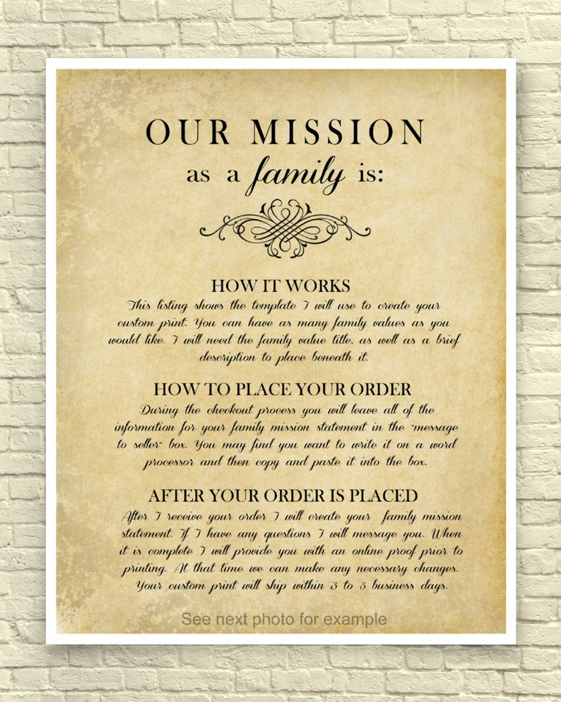 Family Mission Statement Custom Mission Statement Family - Etsy within Family Mission Statement Template