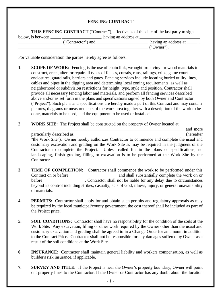 Fencing Contract For Contractor New Hampshire Form - Fill Out And Sign with regard to Fascinating Fence Installation Contract Template