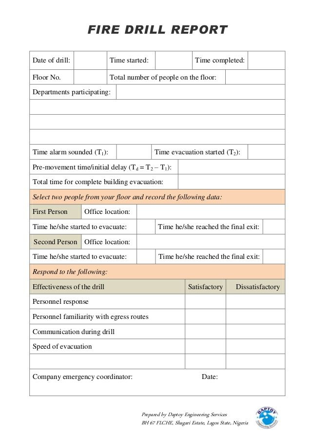 Fire Evacuation Drill Report Template (1) - Templates Example inside Free Fire Alarm Maintenance Contract Template