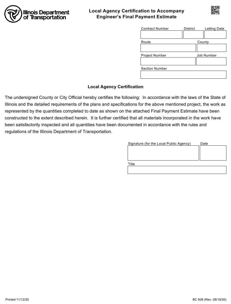 Form Bc608 Download Fillable Pdf Or Fill Online Local Agency inside Training Cost Estimate Template