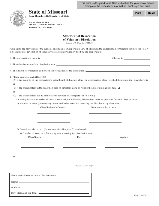 Form Corp.9 Download Fillable Pdf Or Fill Online Statement Of throughout Voluntary Statement Template