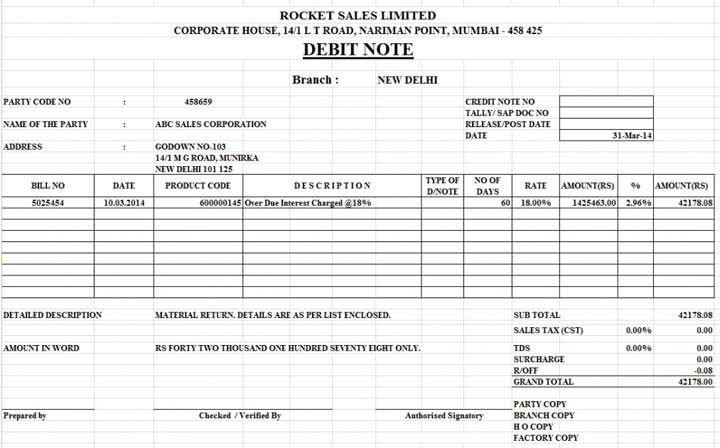 Format Of Debit Note Template In Excel | Exceltemp | Notes Template in Statement Of Functional Expenses Template