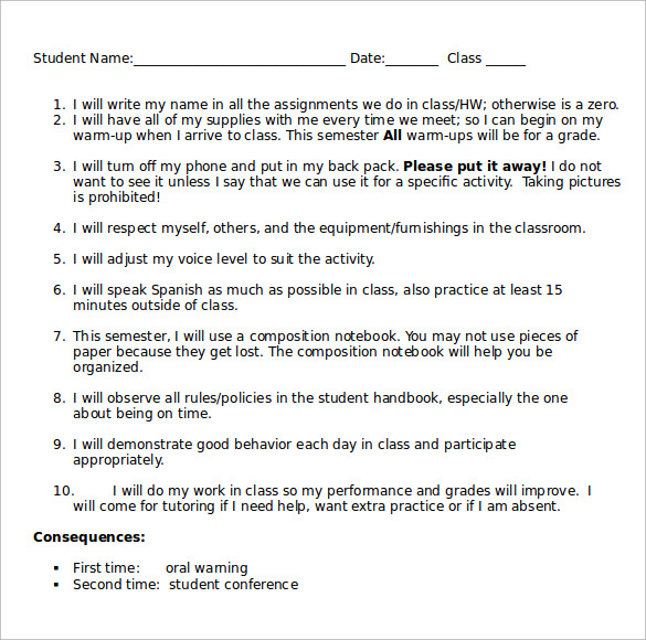 Free 12+ Behavior Contract Templates In Pdf | Ms Word | Excel with New Student Behavior Contract Template