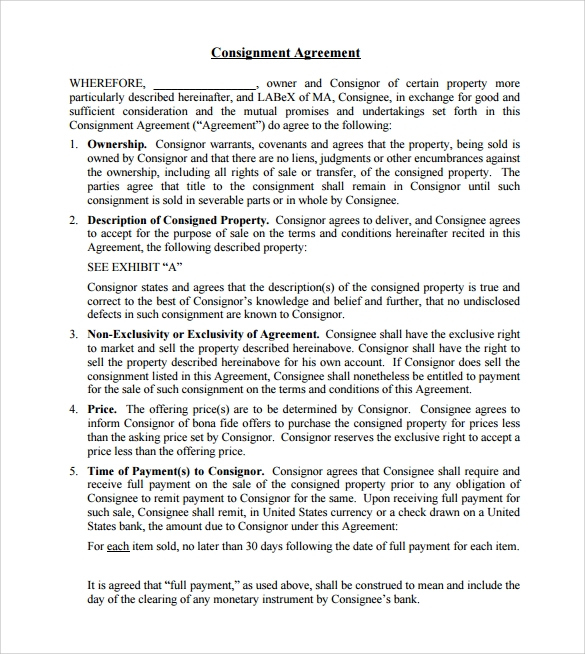 Free 18+ Sample Consignment Agreement Templates In Google Docs | Ms within Consignment Sales Contract Template