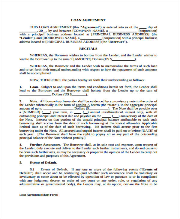 Free 56+ Loan Agreement Forms In Pdf | Ms Word in Short Term Loan Contract Template