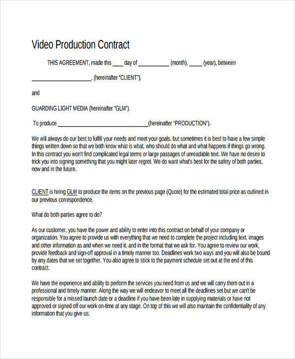 Free 6+ Production Contract Samples &amp; Templates In Pdf | Ms Word throughout Video Production Cost Estimate Template