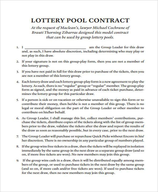 Free 8 Lottery Syndicate Agreement Forms In Pdf with regard to Fantastic Pool Service Contract Template