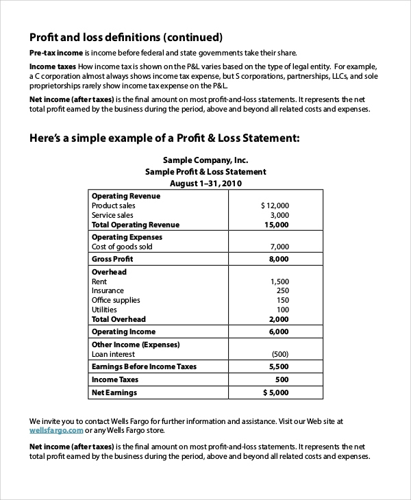 Free 8+ Sample Profit Loss Statement Templates In Pdf | Excel pertaining to Profit And Loss Statement For Small Business Template