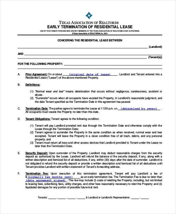 Free 9+ Residential Lease Agreement Forms In Pdf | Ms Word with regard to Fantastic Contract Termination Clause Template