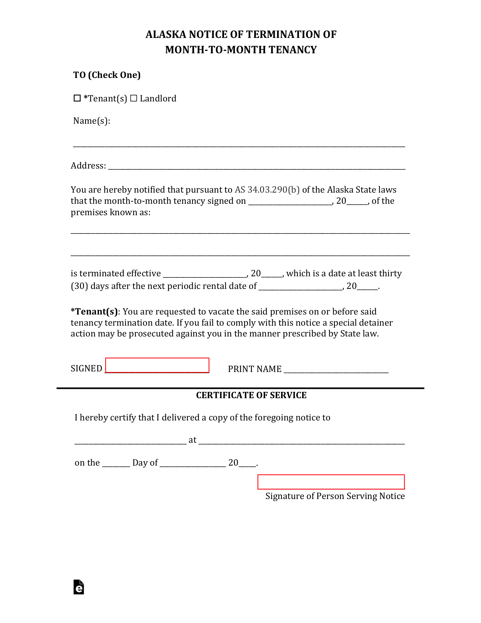 Free Alaska Termination Lease Letter Form | 30-Day Notice - Pdf | Word in Free 30 Day Notice Contract Termination Letter Template