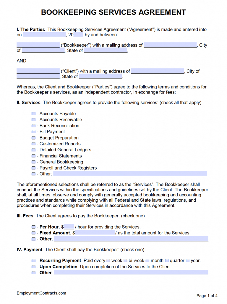Free Bookkeeping Services Agreement Template | Pdf | Word with regard to Accounting Services Contract Template