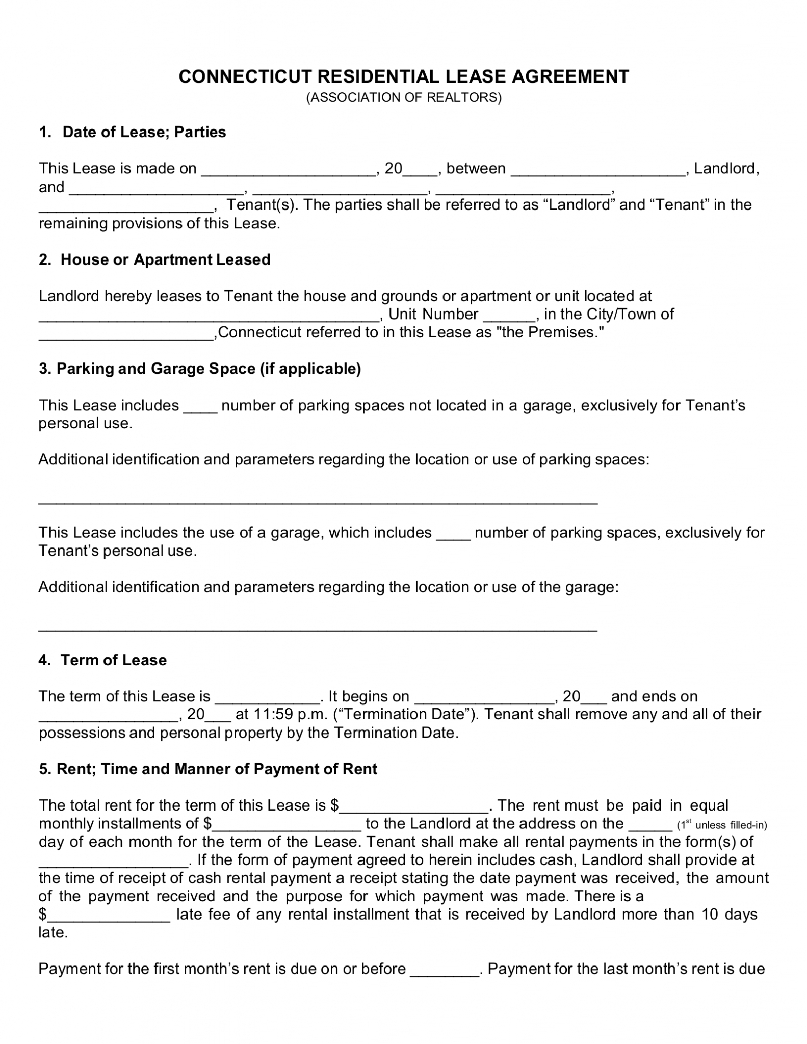 Free Connecticut Association Of Realtors Residential Lease Agreement regarding Home Rules Contract Template
