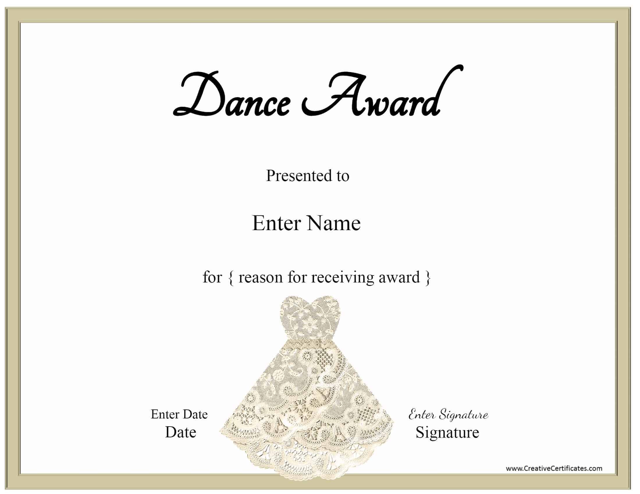 Free Dance Certificate Template - Customizable And Printable with regard to Ballet Certificate Templates