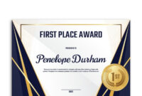 Free First Place Medal Award Certificate Template | Awards Certificates with regard to Editable Certificate Social Studies