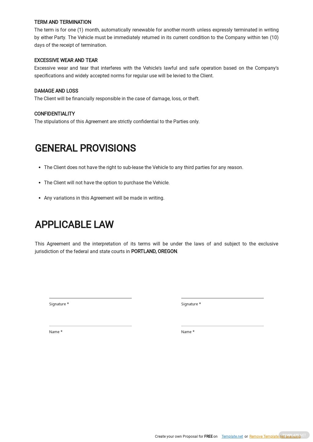 Free Generic Vehicle Lease Agreement Template - Google Docs, Word for Car Lease To Own Contract Template