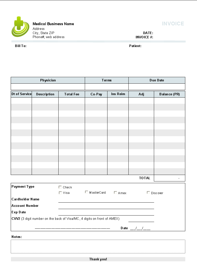 Free Medical Invoice Template | Medical Forms | Invoice Template for Medical Bill Statement Template