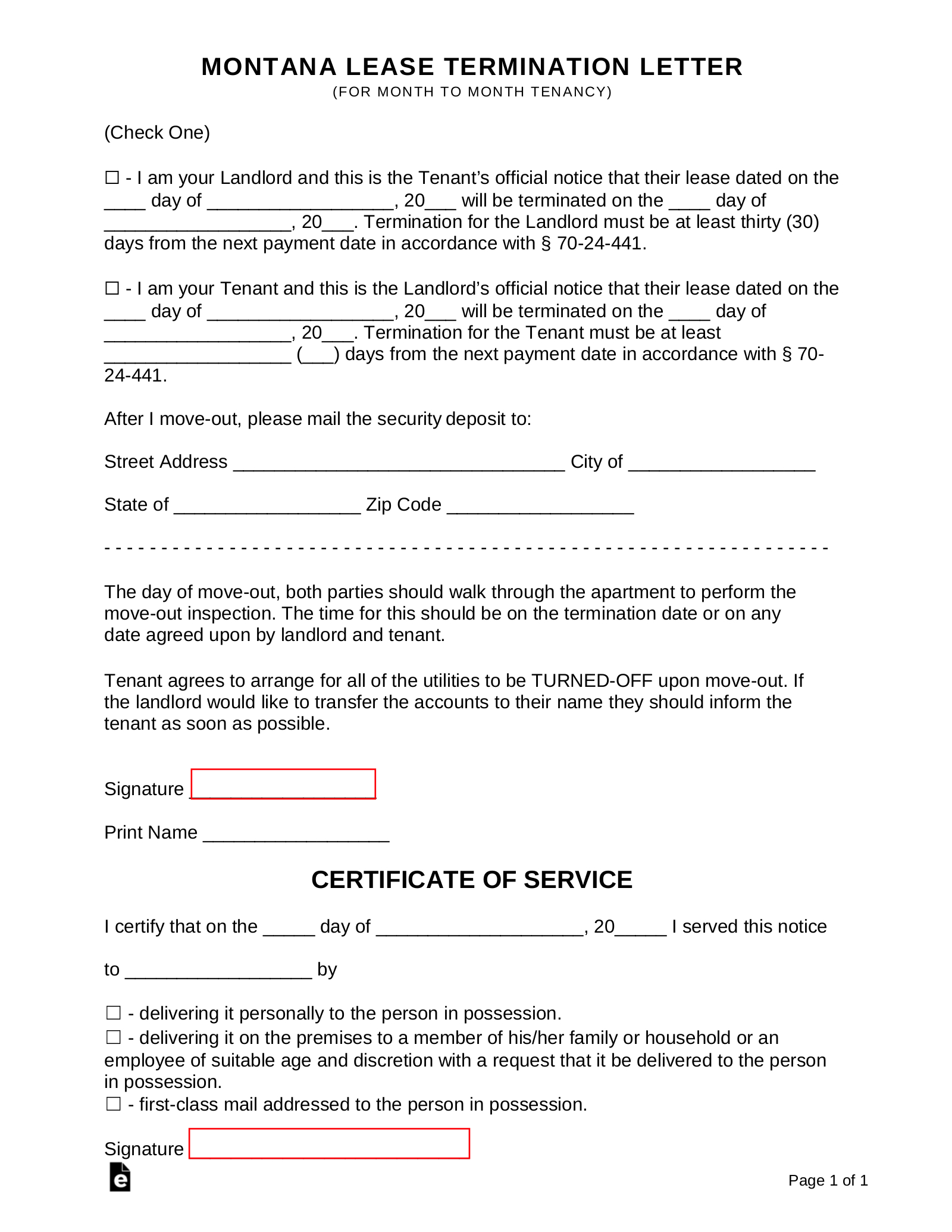 Free Montana Lease Termination Letter | 30-Day Notice - Pdf | Word - Eforms throughout Free 30 Day Notice Contract Termination Letter Template