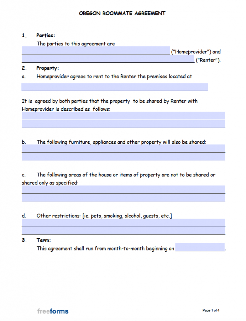 Free Oregon Roommate Agreement Template | Pdf with regard to Student Accommodation Contract Template