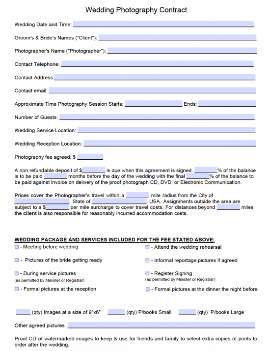 Free Photography Contract Template | Samples - Pdf | Word - Eforms intended for Fresh Engagement Photography Contract Template