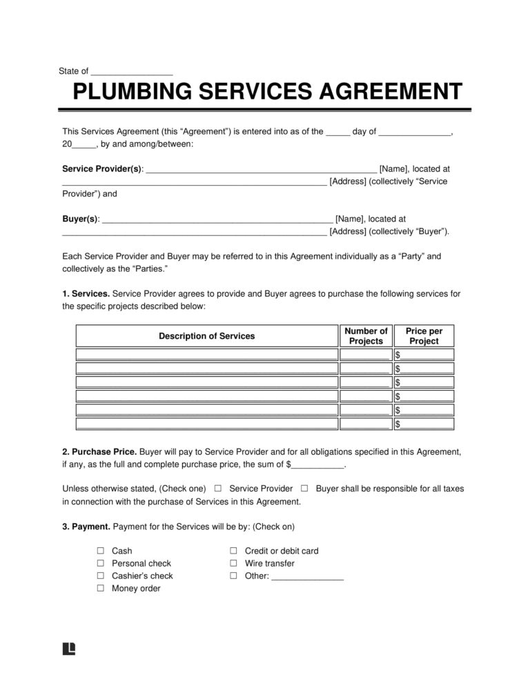 Free Plumbing Contract Template - Pdf &amp; Word | Legal Templates with regard to Fascinating Plumbing Service Contract Template