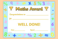 Free! - Printable Maths Certificate (Teacher Made) in Math Achievement Certificate Templates